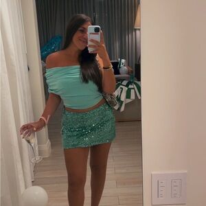 Peppermayo Aqua Sequin Mini Skirt